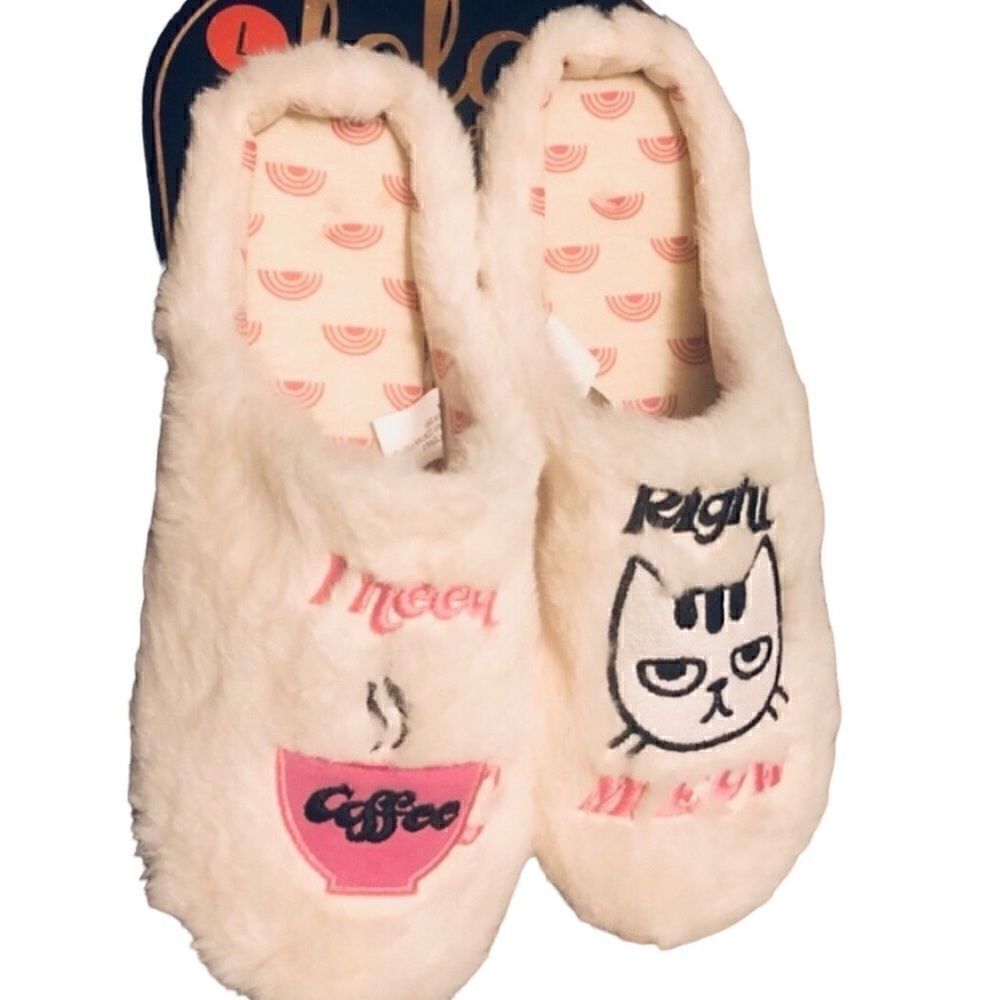 LOLA Beige Off White Bedroom Slippers Clogs Cat Lovers Rubber Size: Large (8-9)